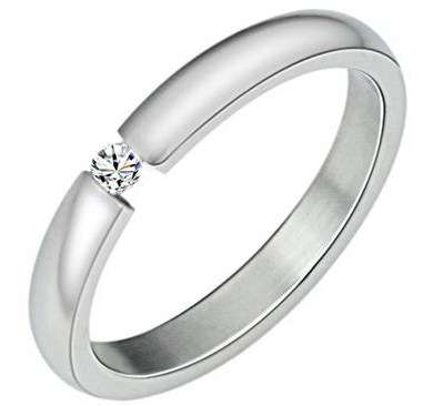 New ladies Genuine stainless steel Elegant 1ct swiss crystal engagement style Ring