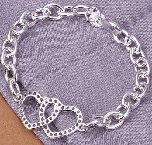 *Local Stock*, New 925 sterling silver stamped filled two hearts linked as one bracelet, Valentines