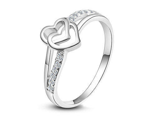 Local stock, New 18K RGP white gold, interlinked hearts ring, Very sweet