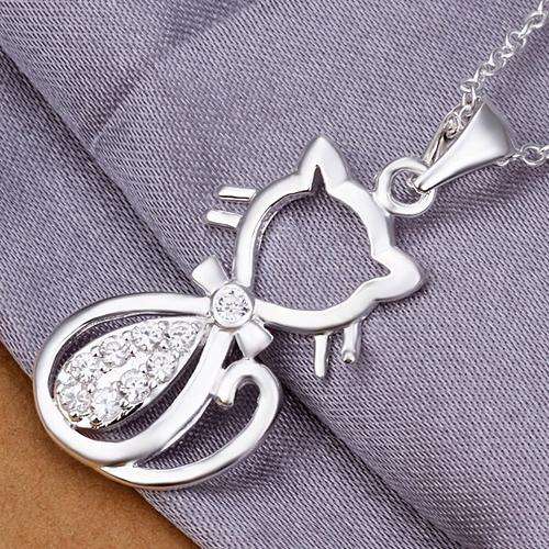 New 925 sterling silver filled Cute Kitty pendant with crystals and FREE chain, option for earrings