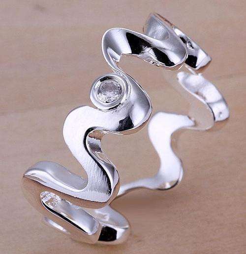 *Local Stock* New 925 Sterling silver filled wavy design ladies ring with Austrian crystal