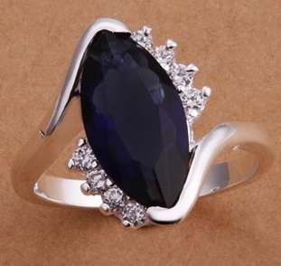 Local Stock, New 925 Sterling silver filled deep blue pear shaped crystal engagement ring