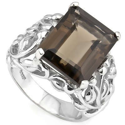 DAZZLING 12.00 CT SMOKEY TOPAZ 0.925 GENUINE 925 STERLING SILVER RING