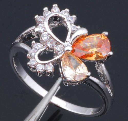 *Local Stock* 925 sterling silver filled Gorgeous Designer ladies Morganite + Zircon gemstone ring