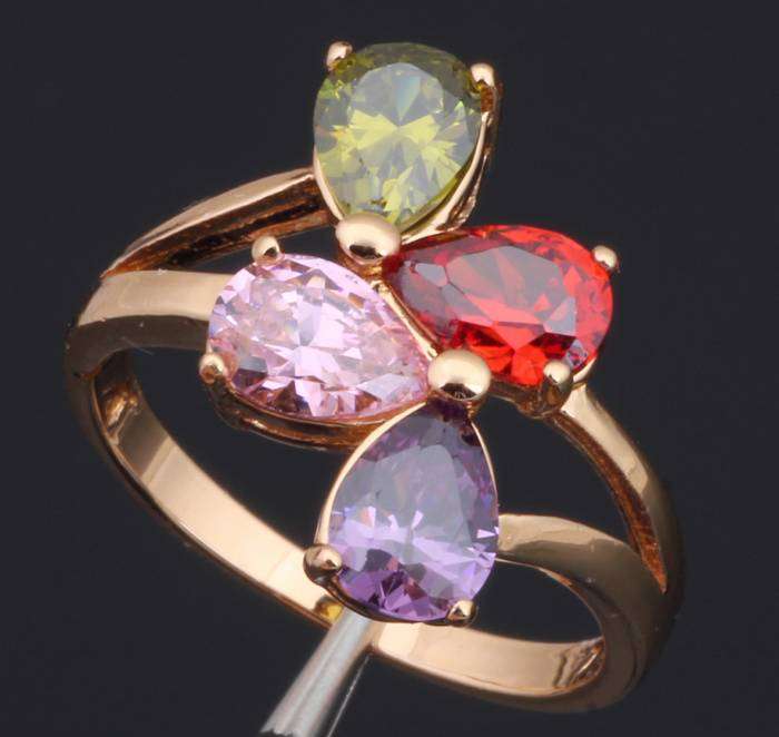 *Local Stock* 18K RGP ladies Designer peridot, amethyst, topaz gemstone ring in rose gold