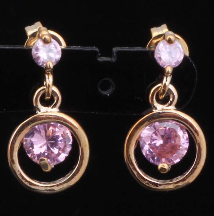 *Local Stock* 18K RGP ladies Designer Pink Topaz gemstone earring in rose gold
