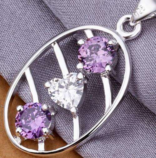 Local stock, New 925 Sterling silver filled ladies Amethyst and crystal pendant with FREE chain