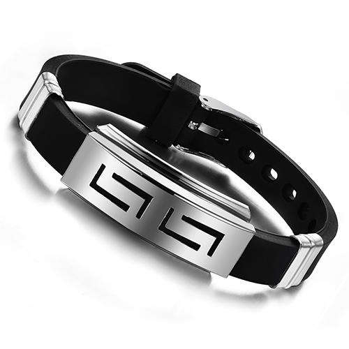 Mens Genuine stainless steel and silicon adjustable bracelet  l 10mm wide