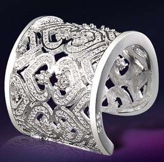 New Chunky ladies 925 Sterling silver filled ring with crystal detail l 20mm wide