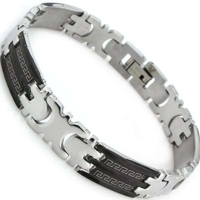New Mens 10mm wide Genuine stamped stainless steel with black detail design.