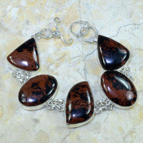 925 Sterling silver filled Mahogany Obsidian Natural gemstone Bracelet