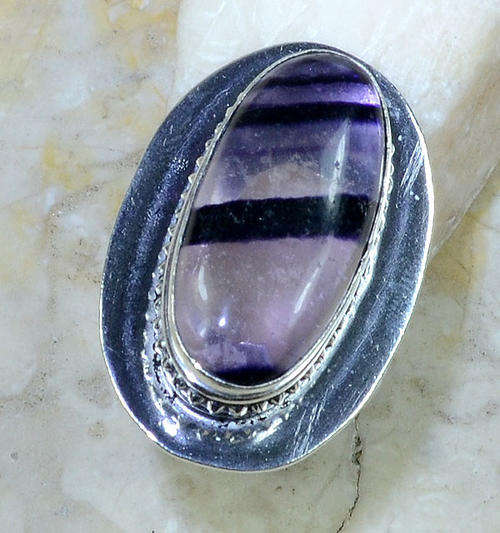 925 Sterling silver stamped filled Fluorite natural gemstone ring, size 10,