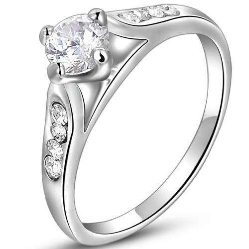 New 18K RGP white gold ladies princess ring engagement style with AAA austrian Crystals