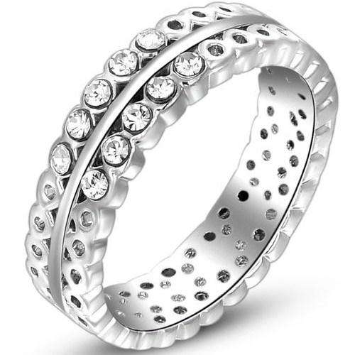 New 18K RGP white gold ladies pierced style ring with AAA Genuine austrian Crystals
