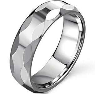 Genuine Men's Tungsten Carbide Ring with Beveled edges, Wedding Band