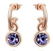 New 18K RGP rose gold ladies dangle earrings with purple AAA genuine Austrian Crystal