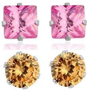 Crazy 2 for 1 deal, 2 pairs of Genuine stainless steel 6mm stud earrings with AAA Austrian crystals