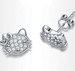 New 18K RGP white gold Hello Kitty earrings with AAA quality Genuine Austrian crystals inlaid