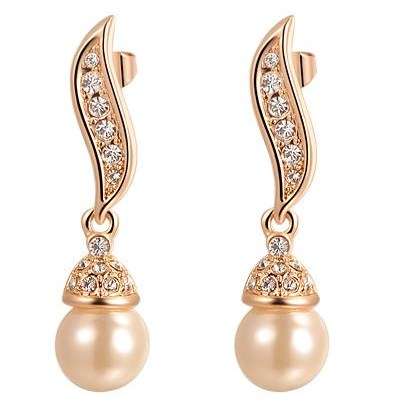 New 18K RGP ladies dangle earrings with shell pearls and Genuine Austrian Crystals l Free Shipping