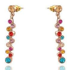 18K RGP rose gold, Ladies dangle earrings, 3.5cm long with Colored AAA Austrian Crystals