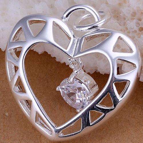 New 925 sterling silver filled stamped Heart design pendant with Austrian Crystal