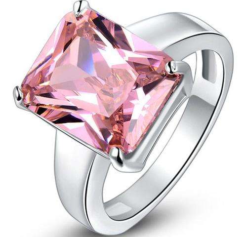 New 18K RGP white gold ladies ring with large Pink Genuine Austrian Crystal