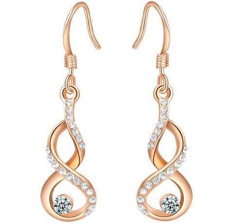 18K RGP rose gold infinity style dangle earrings with AAA genuine Austrian Crystals
