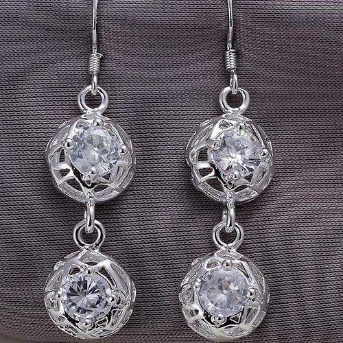 925 Sterling silver filled Half ball ladies dangle earrings with AAA Austrian Crystals