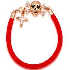 New 18K RGP rose gold ladies skull and cross style rope bracelet. Punk rock or Biker