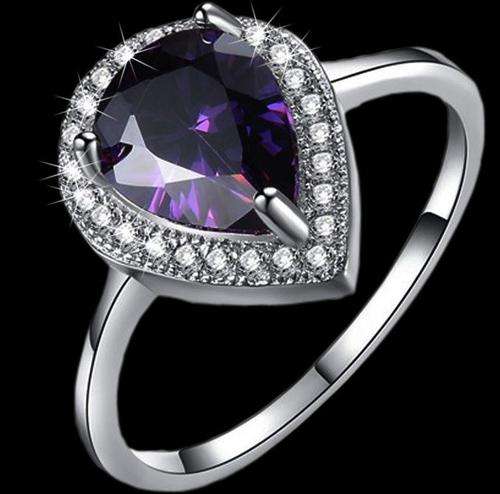 New 18K RGP white gold ladies Amethyst AAA quality CZ microsetting ring, Emerald cut