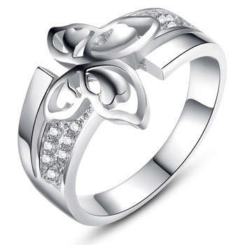 Local stock, New 18K RGP white gold ladies Microset Butterfly ring with AAA top quality CZ