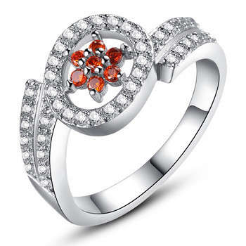 Gorgeous 18KRGP white gold ladies microset ring with Red and Clear AAA quality CZ