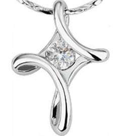 New 18K RGP white gold ladies Cross pendant with Crystal centre and FREE chain