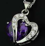 New 18K RGP white gold Heart pendant with Large purple AAA quality Austrian crystal and FREE chain