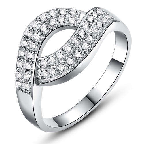 New 18K RGP white gold ladies Microset ring with AAA quality CZ, Engagement style