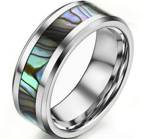 Genuine mens Tungston Carbide ring with Shell inlay and shaped for comfort, Wedding band