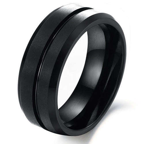 Genuine mens Tungston Carbide ring with Black with groove, shaped for comfort, Wedding band