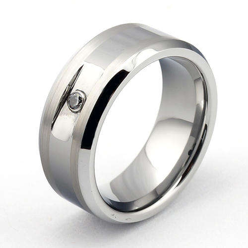 Genuine Men's Tungsten Carbide Ring Plain style Wedding Band, with single crystal.