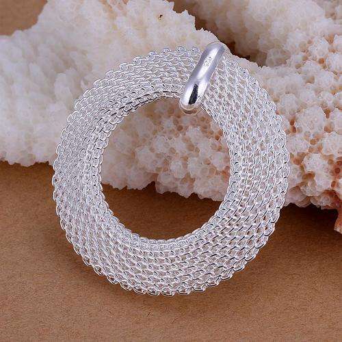 Gorgeous 925 sterling silver filled stamped ladies mesh circle pendant with FREE chain