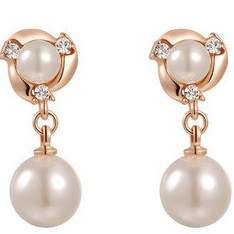18K RGP rose gold Ladies Faux pearl dangle earrings with Genuine Austrian crystals