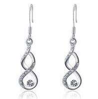 18K RGP white gold, Infinity shape ladies dangle earrings with AAA Genuine Austrian crystals