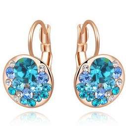 18K RGP rose gold, Ladies chunky stud design earrings with blue shaded Genuine Austrian crstals