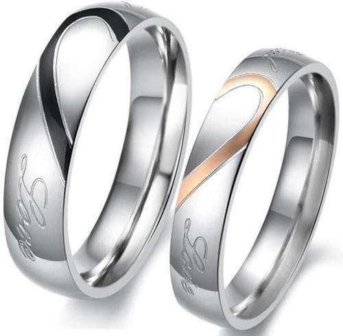 Crazy 2 for 1 special, Genuine stainless steel couple rings, engagement style with Heart design