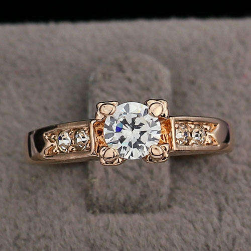 New 18K RGP rose gold ladies Engagement style ring with 1.5ct Austrian crystal and accent stones