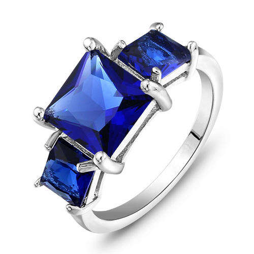 New 18K RGP white gold Austrian crystal ring with 3 blue crystals