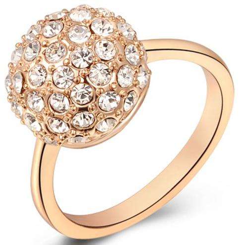 New 18K RGP rose gold ladies Ball ring with Genuine AAA Austrian crystal ring