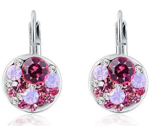 18K RGP white gold, Ladies chunky stud design earrings with pink shaded Genuine Austrian crystals