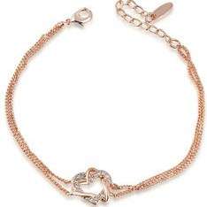 Delicate 18K RGP rose gold heart bracelet with Austrian crystal detail
