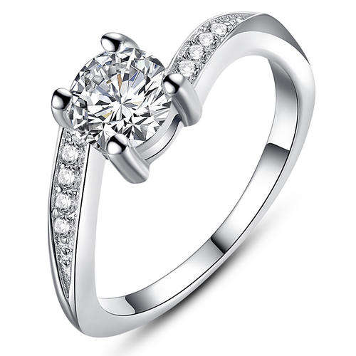 New 18K RGP white gold ladies engagement style ring with Austrian crystals