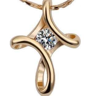 New 18K RGP yellow gold ladies Cross pendant with Crystal centre and FREE chain
